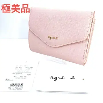 미사용급 agnes b. 에네스베 3단 폴더형 지갑 핑크 플랩 천연 가죽