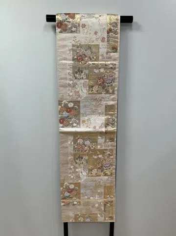 후쿠로 오비 a-7 순수 실크 전통 예복 기모노 호몬기용 꽃과 새 학