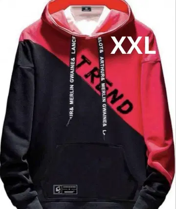 남성용 상의 후드티 레드 x 블랙 후드 XXL