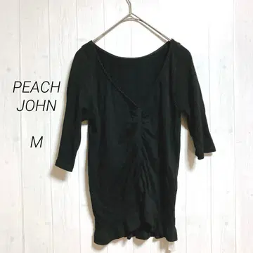 PEACH JOHN 칠부 소매 T셔츠 블랙 M 스트레치 V넥