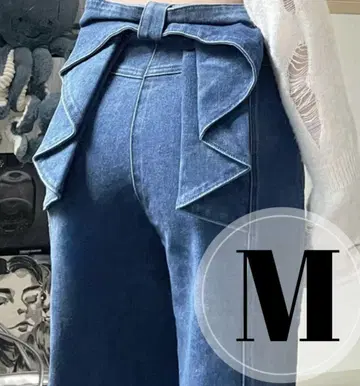 백리본 데님 M 다크 블루 스트레이트 팬츠 데님