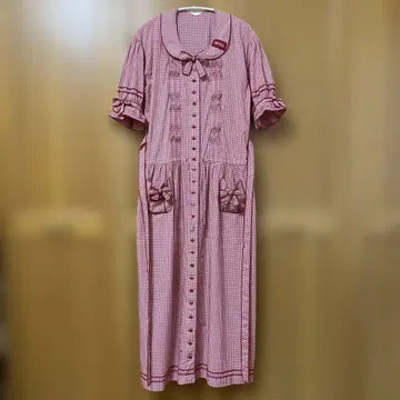 핑크하우스 깅엄 체크 원피스 빨간색