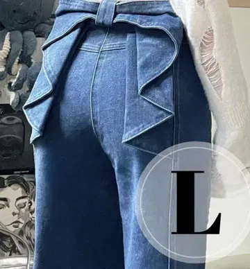 백리본 데님 L 다크 블루 스트레이트 팬츠 데님