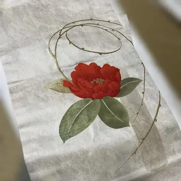 나고야 오비 빨간 꽃 자수