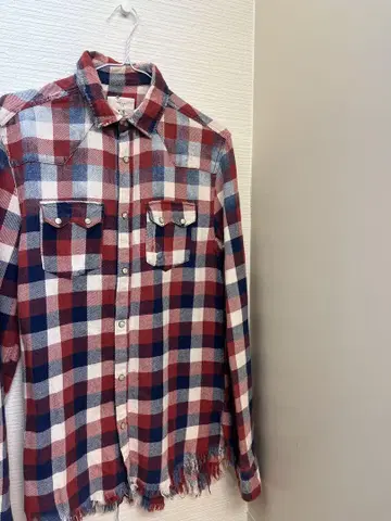 체크 무늬 프린지 플란넬 셔츠 men's 38