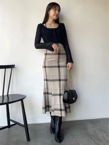 snidel 하이웨스트 머메이드 스커트 체크 사이즈0(S) 24FW