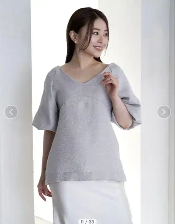 콜라보 벌룬 슬리브 자카드 상의 새상품 라이트 그레이