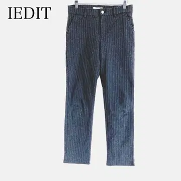 이디트 스트라이프 패턴 스트레이트 팬츠 (L) 웜 팬츠 허리밴딩