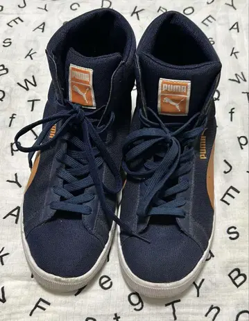 PUMA 네이비/오렌지 하이컷 스니커즈 27.5cm