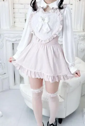 프리메로 하트 에이프런 점프 스커트 핑크