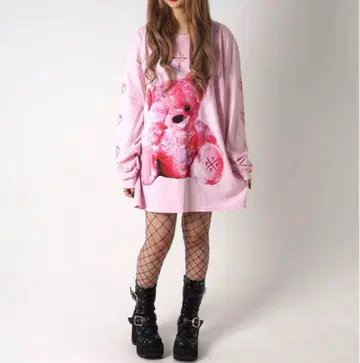 TRAVAS TOKYO 곰 긴팔 롱T PINK
