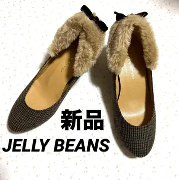 새상품 [ JELLY BEANS ] 퍼 펌프스 체크 트위드 브라운