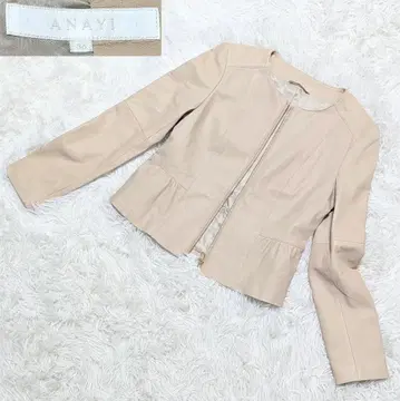 새상품급 ANAYI 베이지 노카라 가죽 자켓 36