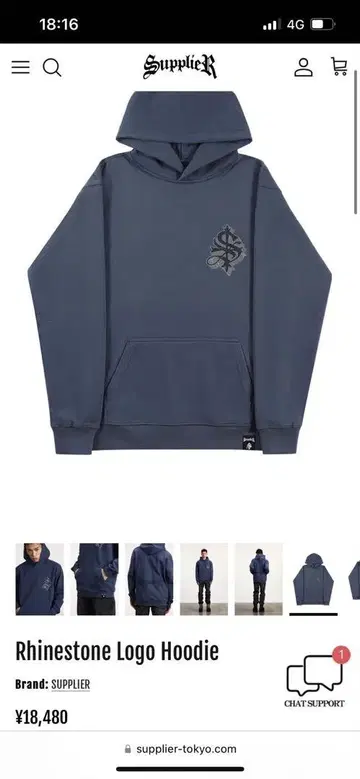 SUPPLIER Rhinestone Logo Hoodie 네이비