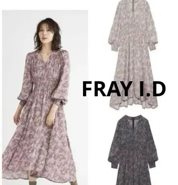 새상품급 허리 셔링 프린트 원피스 FRAY I.D 퍼플 S