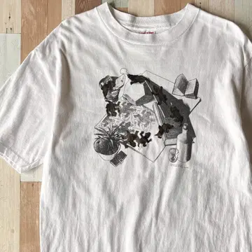 80s 90s M.C.ESCHER 파충류 아트 프린트T셔츠 L 구제 의류