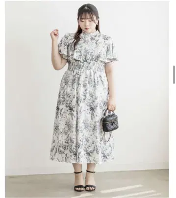 빅 사이즈 허리 셔링 꽃무늬 프릴 원피스