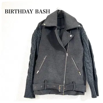 BIRTHDAY BASH 다크 그레이 슬리브 리브 라이더 자켓