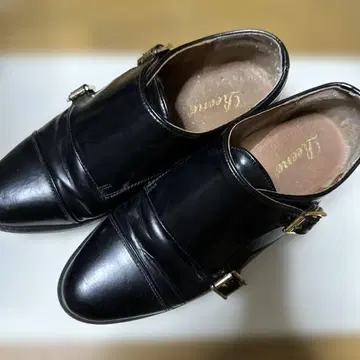 블랙 가죽 더블 버클 신발 38/24cm