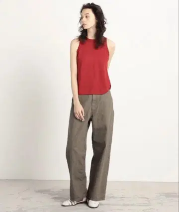 코튼 데님 하이웨스트 와이드 팬츠