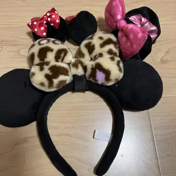 디즈니 머리띠 헤어핀 미니 머리끈 레오파드 무늬 핑크 레오파
