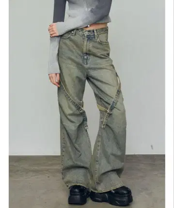 택 포함 새상품 EMODA 카고 벨트 루즈 청바지