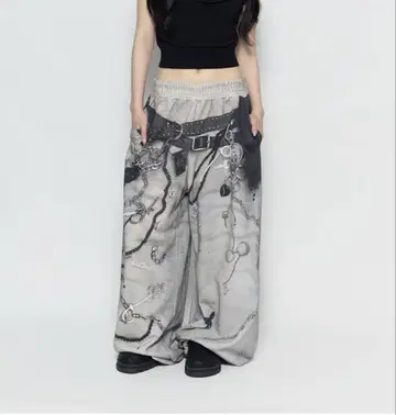 S print sweat2 toys 와이드 팬츠