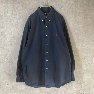 90s ] 랄프 로렌 자수 로고 BD 셔츠 오버 사이즈 남성용 네이비