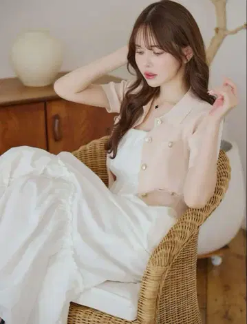 ETEREVE 카라 부착 니트 가디건 핑크