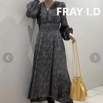 새상품급 FRAY I.D 허리 셔링 프린트 원피스 브라운 S