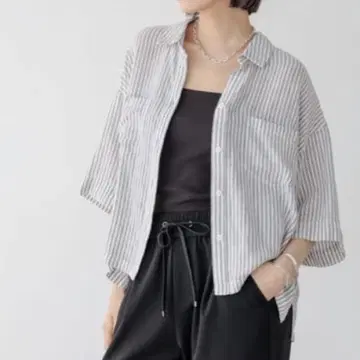 BAYFLOW 린넨 크롭 반팔 셔츠