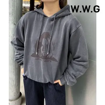 11T313 W.W.G 차콜 데미지 페이드 풀오버 후드티