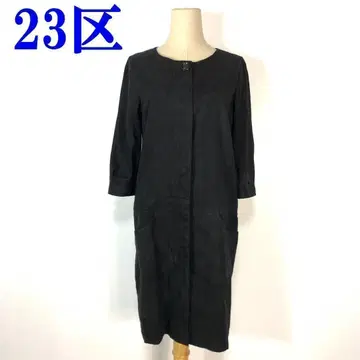 23구 스웨이드 조 절개 스티치 긴팔 셔츠 원피스 블랙 40 C8702