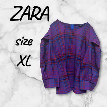 택 포함 새상품 ZARA 체크 무늬 긴팔 블라우스 XL