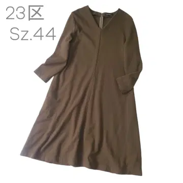 23구 울 빅 사이즈 44 3L 상당 V넥 플레어 원피스 카키