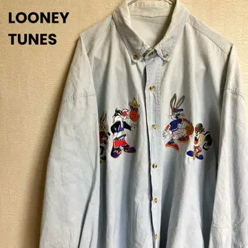 루니툰 샴브레이 셔츠 자수 캐릭터