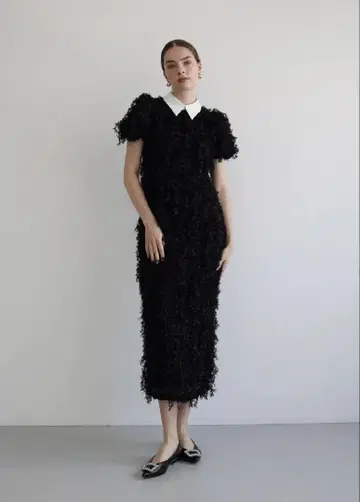 lame fringe puff dress