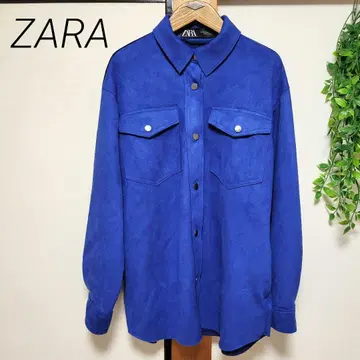 ZARA 자라 페이크 스웨이드 자켓 오버 셔츠 블루