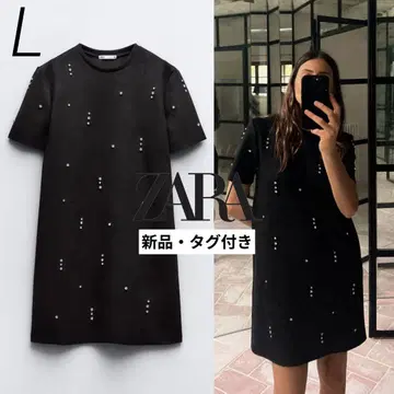 새상품 ZARA 큐빅 페이크 스웨이드 원피스 블랙 L