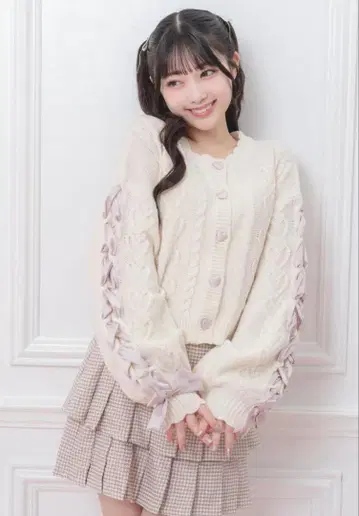 소매 레이스업 리본 니트 가디건