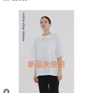 미사용 새상품 yori 플로키 도트 둥근 카라 Tee 화이트