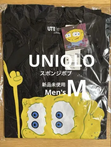유니클로 스펀지밥 블랙 T셔츠 남성용 M 미사용 새상품