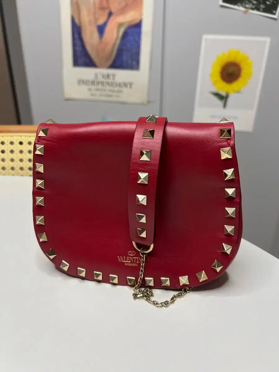 Valentino Rockstud Chain Crossbody Bag Red