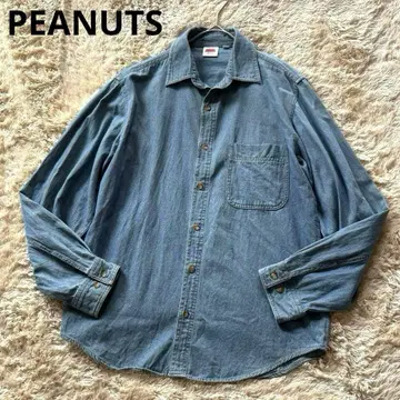 SNOOPY 스누피 PEANUTS 데님 셔츠 긴팔 자수