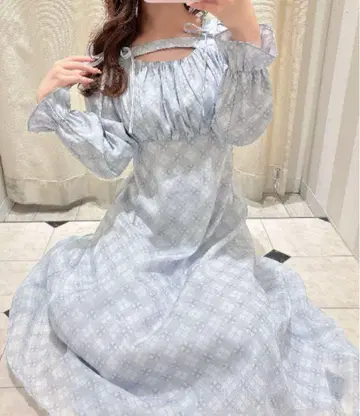 evelyn 에블린 오리지널 하트 체크 원피스 아이스 그레이