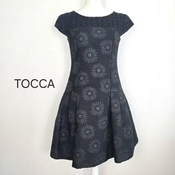 TOCCA 토카 4 원피스 레이스 꽃무늬 자수 플레어 반팔 블랙