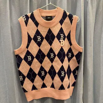 MLB B 로고 슬리브리스 스웨터 핑크 네이비 여성용 새상품