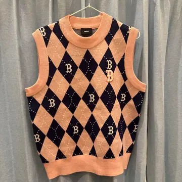 MLB B 로고 슬리브리스 스웨터 핑크 네이비 여성용 새상품