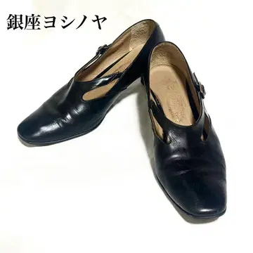 긴자 요시노야 가죽 펌프스 스퀘어토 블랙 23.5cm