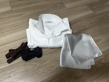 화이트 포멀 셔츠 (치프 나비 넥타이 포함)